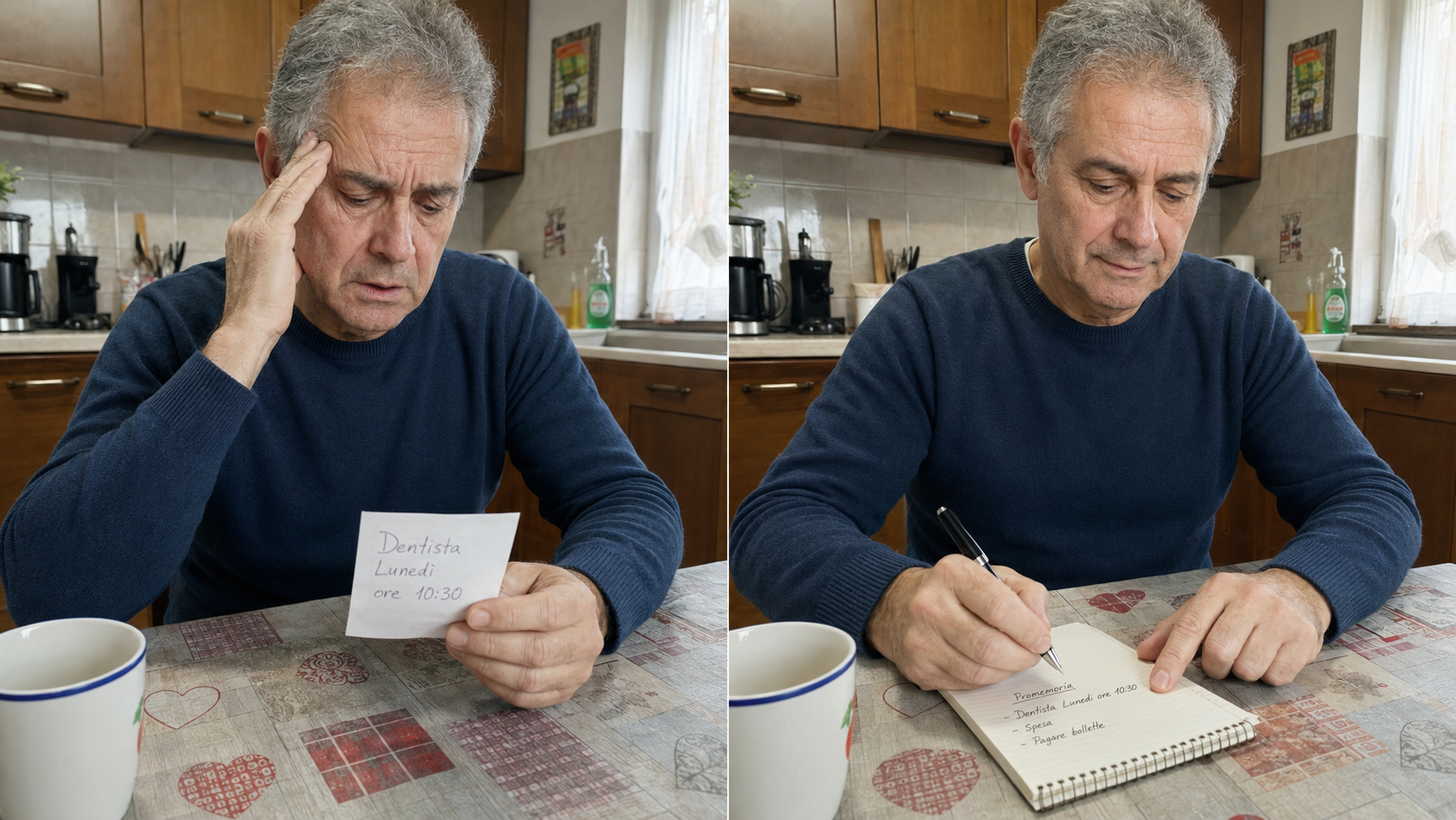 Marco prima e dopo aver semplificato la sua routine del mattino